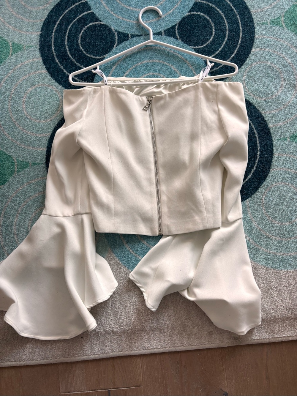 Bardot White Off-Shoulder Crop Top with Dramatic Bell Sleeves